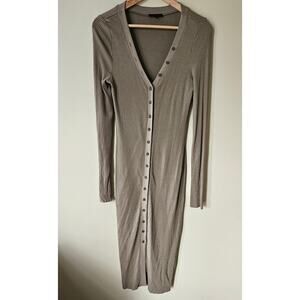 The Range Henley Ribbed Knit Midi Dress Size Medium Olive Button Down Bodycon